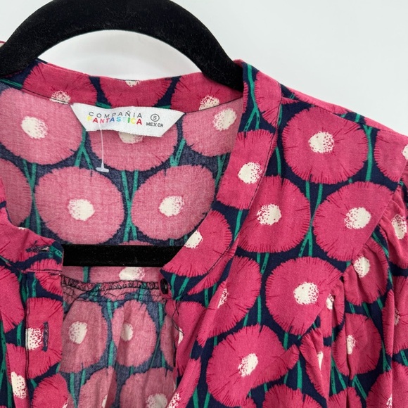 RED MARIGOLD FLORAL PRINT FLOWING GRANDAD COLLAR SHIRT BY COMPANIA FANTASTICA S - Picture 7 of 10